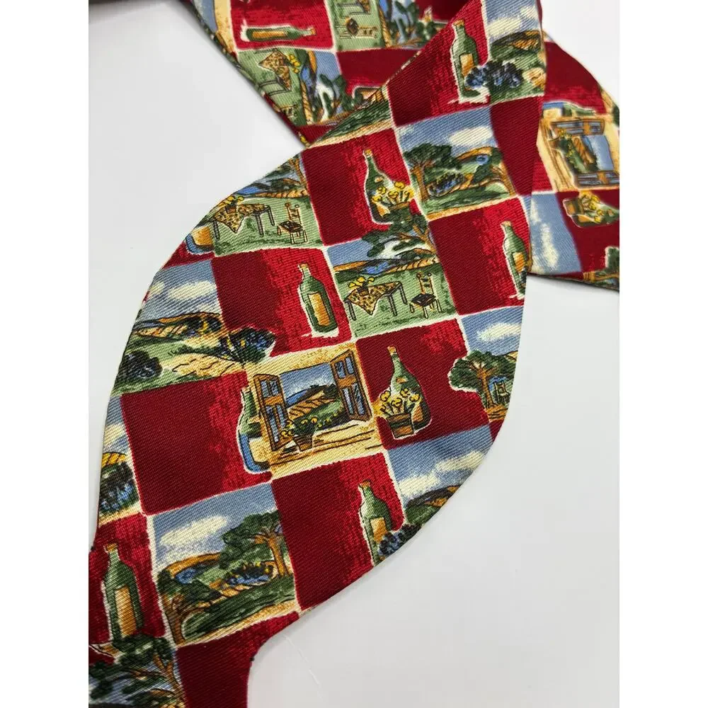 Vintage Carrot & Gibbs Red Wine Italian Vineyard Print Bow Tie Button Back